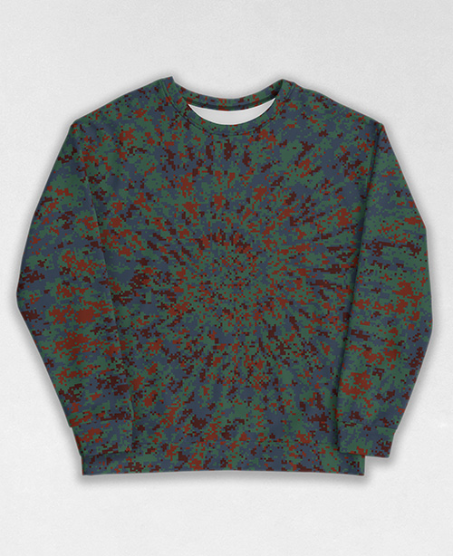 Tie-Dye-Camo Sweatshirt #0122. All over print, precision-cut, and hand-sewn. Super comfortable poly-cotton blend original Digital Camouflage designs by Dan Ellis vague.paris