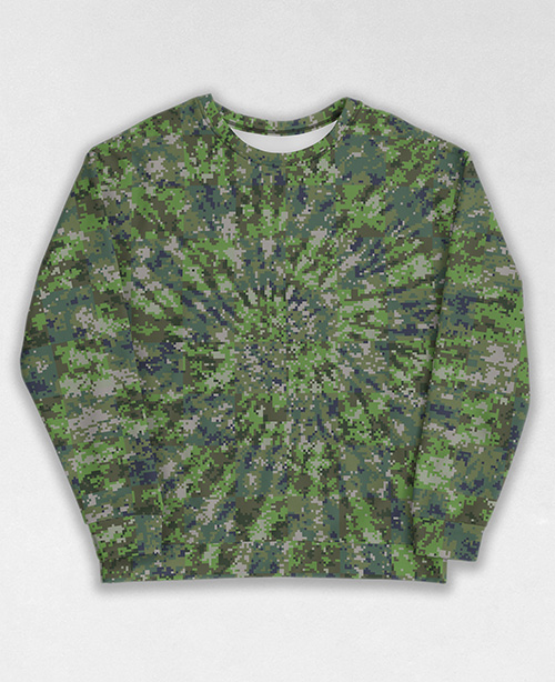 Tie-Dye-Camo Sweatshirt #0124. All over print, precision-cut, and hand-sewn. Super comfortable poly-cotton blend original Digital Camouflage designs by Dan Ellis vague.paris