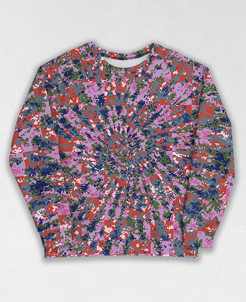 Tie-Dye-Camo Sweatshirt #0125. All over print, precision-cut, and hand-sewn. Super comfortable poly-cotton blend original Digital Camouflage designs by Dan Ellis vague.paris