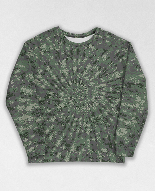 Tie-Dye-Camo Sweatshirt #0127. All over print, precision-cut, and hand-sewn. Super comfortable poly-cotton blend original Digital Camouflage designs by Dan Ellis vague.paris