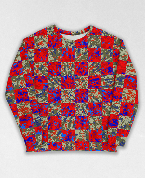 Tie-Dye-Camo Sweatshirt #0130. All over print, precision-cut, and hand-sewn. Super comfortable poly-cotton blend original Digital Camouflage designs by Dan Ellis vague.paris