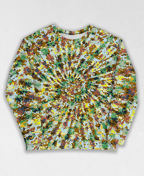 Tie-Dye-Camo Sweatshirt #0131. All over print, precision-cut, and hand-sewn. Super comfortable poly-cotton blend original Digital Camouflage designs by Dan Ellis vague.paris