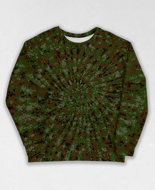 Tie-Dye-Camo Sweatshirt #0133. All over print, precision-cut, and hand-sewn. Super comfortable poly-cotton blend original Digital Camouflage designs by Dan Ellis vague.paris