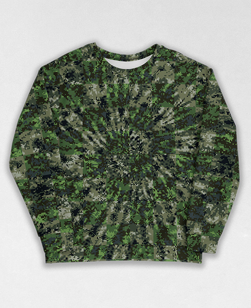 Tie-Dye-Camo Sweatshirt #0134. All over print, precision-cut, and hand-sewn. Super comfortable poly-cotton blend original Digital Camouflage designs by Dan Ellis vague.paris