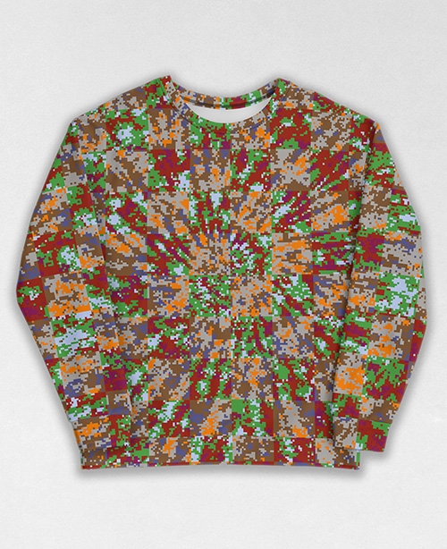 Tie-Dye-Camo Sweatshirt #0135. All over print, precision-cut, and hand-sewn. Super comfortable poly-cotton blend original Digital Camouflage designs by Dan Ellis vague.paris