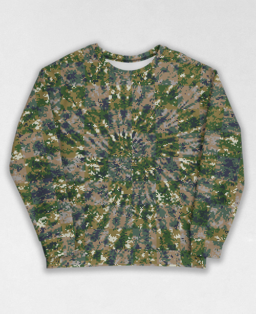 Tie-Dye-Camo Sweatshirt #0141. All over print, precision-cut, and hand-sewn. Super comfortable poly-cotton blend original Digital Camouflage designs by Dan Ellis vague.paris