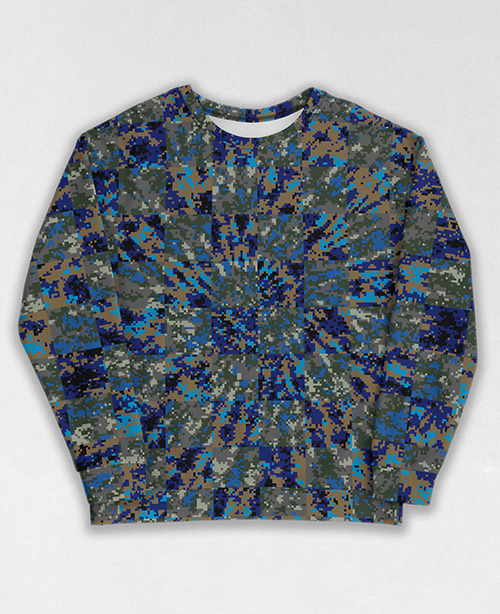 Tie-Dye-Camo Sweatshirt #0142. All over print, precision-cut, and hand-sewn. Super comfortable poly-cotton blend original Digital Camouflage designs by Dan Ellis vague.paris