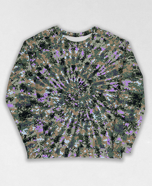 Tie-Dye-Camo Sweatshirt #0144. All over print, precision-cut, and hand-sewn. Super comfortable poly-cotton blend original Digital Camouflage designs by Dan Ellis vague.paris