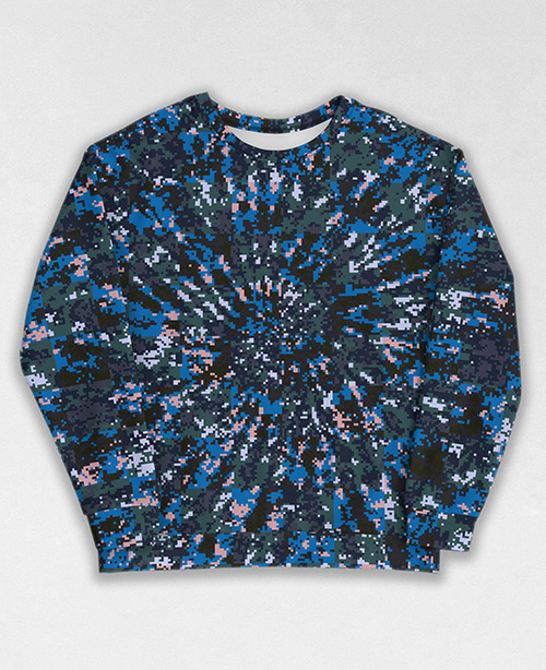 Tie-Dye-Camo Sweatshirt #0148. All over print, precision-cut, and hand-sewn. Super comfortable poly-cotton blend original Digital Camouflage designs by Dan Ellis vague.paris