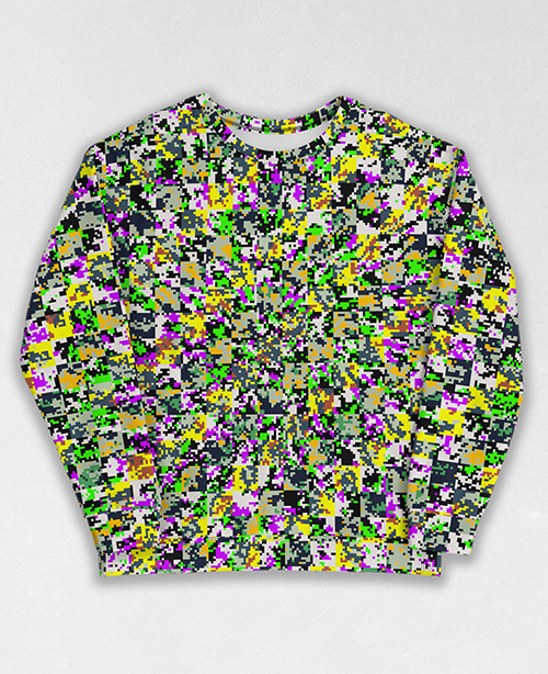 Tie-Dye-Camo Sweatshirt #0151. All over print, precision-cut, and hand-sewn. Super comfortable poly-cotton blend original Digital Camouflage designs by Dan Ellis vague.paris