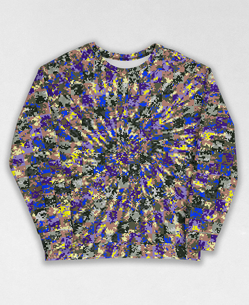 Tie-Dye-Camo Sweatshirt #0154. All over print, precision-cut, and hand-sewn. Super comfortable poly-cotton blend original Digital Camouflage designs by Dan Ellis vague.paris