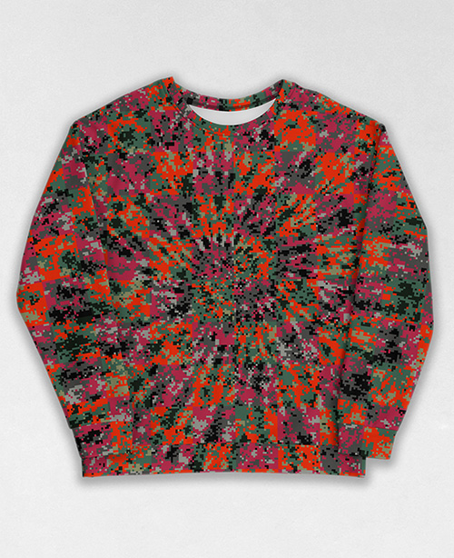 Tie-Dye-Camo Sweatshirt #0159. All over print, precision-cut, and hand-sewn. Super comfortable poly-cotton blend original Digital Camouflage designs by Dan Ellis vague.paris