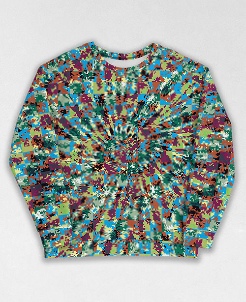 Tie-Dye-Camo Sweatshirt #0162. All over print, precision-cut, and hand-sewn. Super comfortable poly-cotton blend original Digital Camouflage designs by Dan Ellis vague.paris