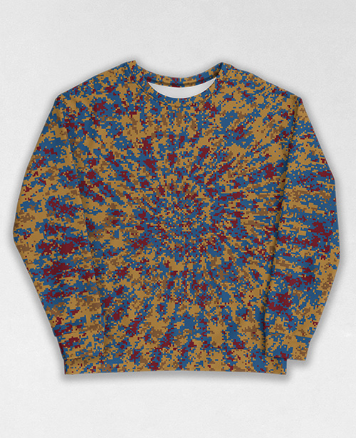 Tie-Dye-Camo Sweatshirt #0164. All over print, precision-cut, and hand-sewn. Super comfortable poly-cotton blend original Digital Camouflage designs by Dan Ellis vague.paris