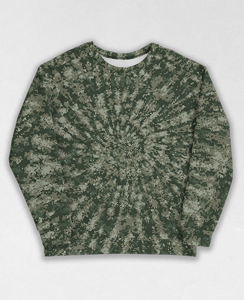 Tie-Dye-Camo Sweatshirt #0168. All over print, precision-cut, and hand-sewn. Super comfortable poly-cotton blend original Digital Camouflage designs by Dan Ellis vague.paris