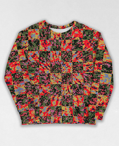 Tie-Dye-Camo Sweatshirt #0169. All over print, precision-cut, and hand-sewn. Super comfortable poly-cotton blend original Digital Camouflage designs by Dan Ellis vague.paris