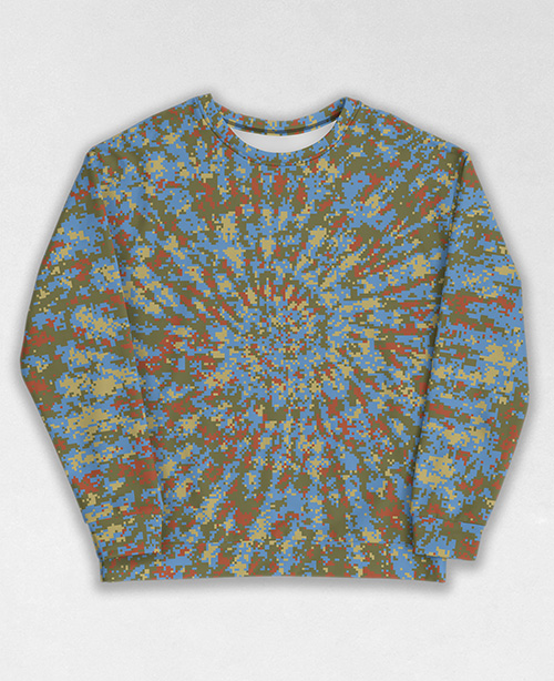 Tie-Dye-Camo Sweatshirt #0170. All over print, precision-cut, and hand-sewn. Super comfortable poly-cotton blend original Digital Camouflage designs by Dan Ellis vague.paris