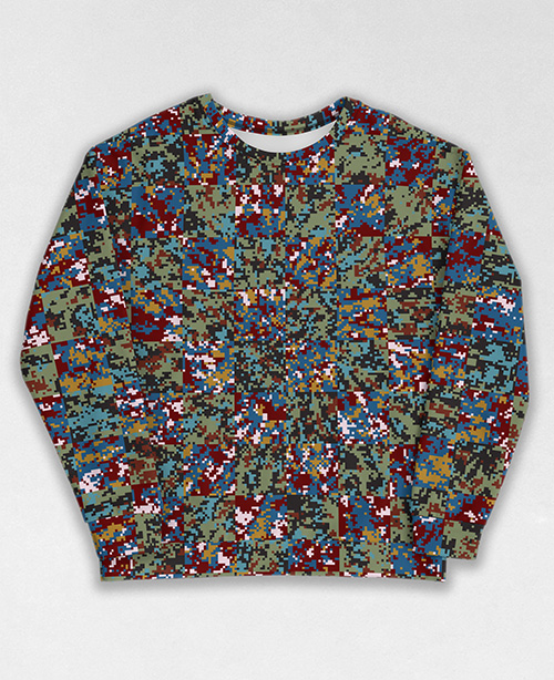 Tie-Dye-Camo Sweatshirt #0172. All over print, precision-cut, and hand-sewn. Super comfortable poly-cotton blend original Digital Camouflage designs by Dan Ellis vague.paris