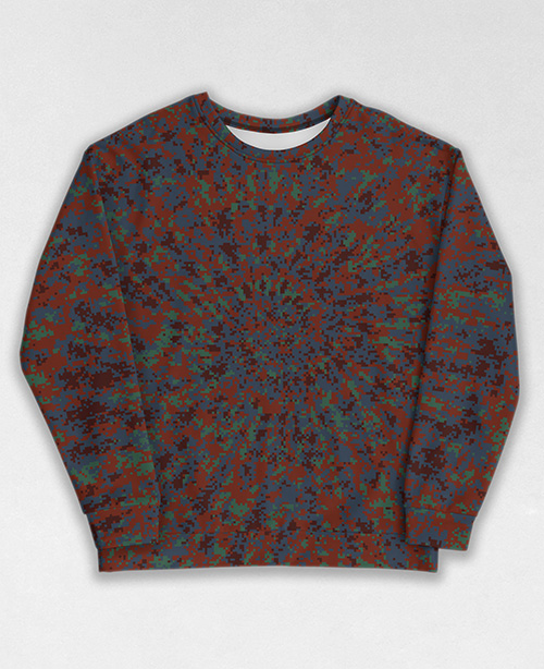 Tie-Dye-Camo Sweatshirt #0174. All over print, precision-cut, and hand-sewn. Super comfortable poly-cotton blend original Digital Camouflage designs by Dan Ellis vague.paris