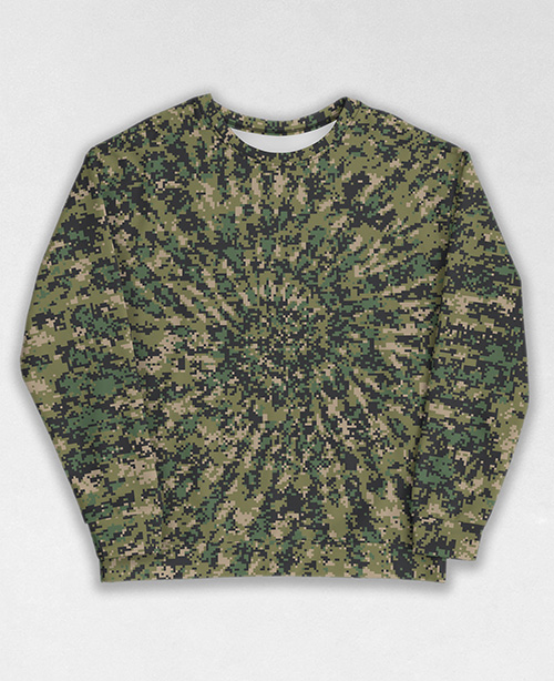 Tie-Dye-Camo Sweatshirt #0180. All over print, precision-cut, and hand-sewn. Super comfortable poly-cotton blend original Digital Camouflage designs by Dan Ellis vague.paris