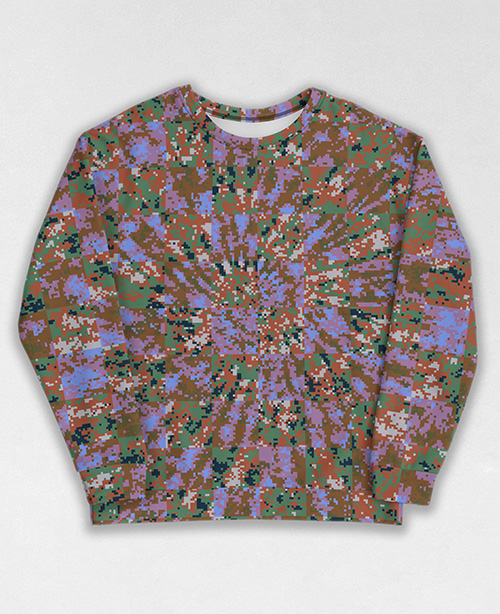 Tie-Dye-Camo Sweatshirt #0182. All over print, precision-cut, and hand-sewn. Super comfortable poly-cotton blend original Digital Camouflage designs by Dan Ellis vague.paris