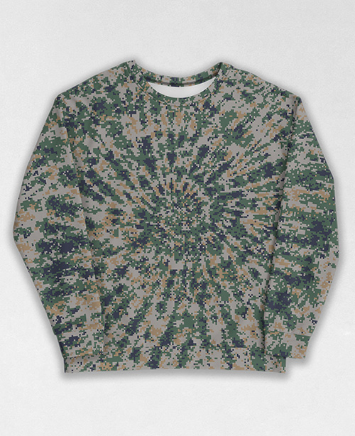 Tie-Dye-Camo Sweatshirt #0184. All over print, precision-cut, and hand-sewn. Super comfortable poly-cotton blend original Digital Camouflage designs by Dan Ellis vague.paris