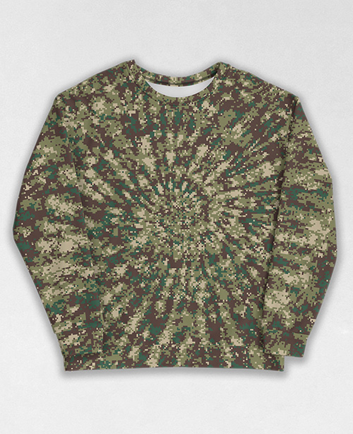 Tie-Dye-Camo Sweatshirt #0187. All over print, precision-cut, and hand-sewn. Super comfortable poly-cotton blend original Digital Camouflage designs by Dan Ellis vague.paris