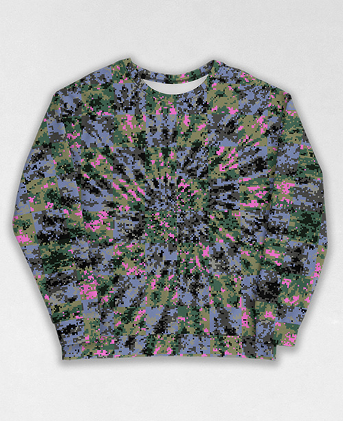 Tie-Dye-Camo Sweatshirt #0189. All over print, precision-cut, and hand-sewn. Super comfortable poly-cotton blend original Digital Camouflage designs by Dan Ellis vague.paris