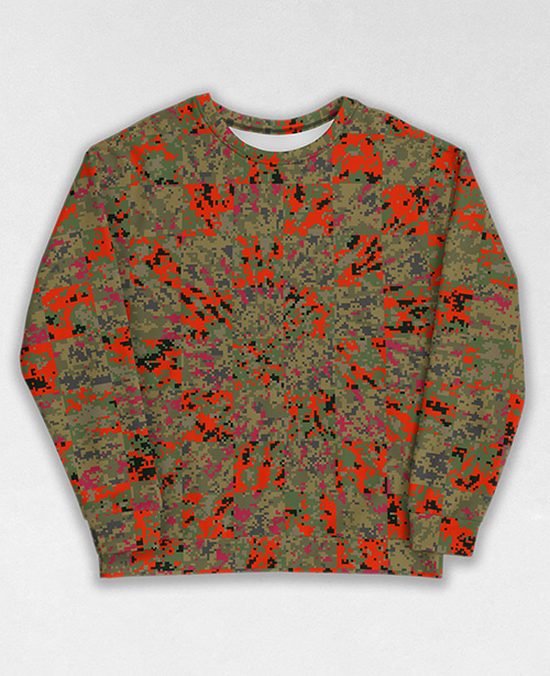 Tie-Dye-Camo Sweatshirt #0194. All over print, precision-cut, and hand-sewn. Super comfortable poly-cotton blend original Digital Camouflage designs by Dan Ellis vague.paris