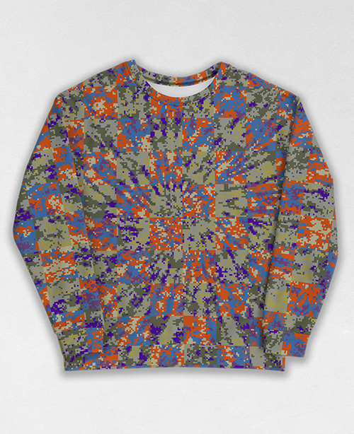 Tie-Dye-Camo Sweatshirt #0200. All over print, precision-cut, and hand-sewn. Super comfortable poly-cotton blend original Digital Camouflage designs by Dan Ellis vague.paris