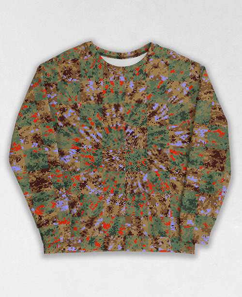 Tie-Dye-Camo Sweatshirt #0201. All over print, precision-cut, and hand-sewn. Super comfortable poly-cotton blend original Digital Camouflage designs by Dan Ellis vague.paris