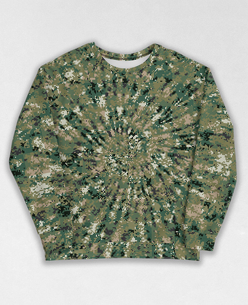 Tie-Dye-Camo Sweatshirt #0204. All over print, precision-cut, and hand-sewn. Super comfortable poly-cotton blend original Digital Camouflage designs by Dan Ellis vague.paris