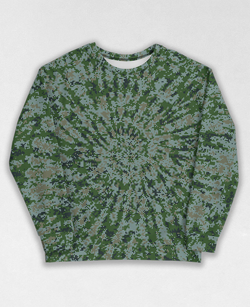 Tie-Dye-Camo Sweatshirt #0205. All over print, precision-cut, and hand-sewn. Super comfortable poly-cotton blend original Digital Camouflage designs by Dan Ellis vague.paris