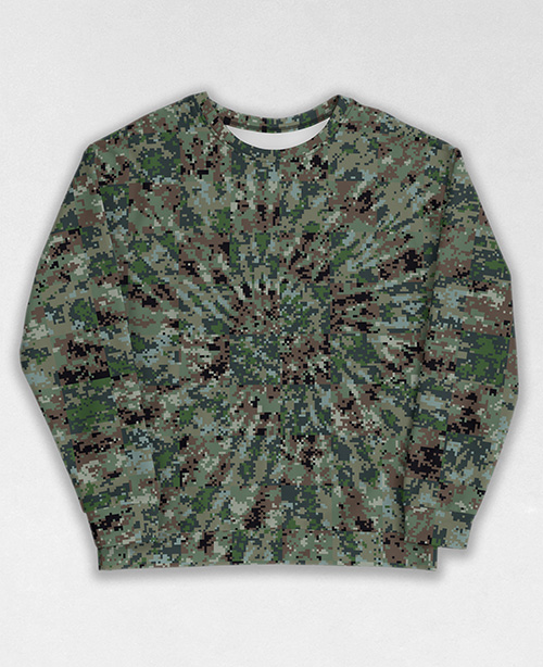 Tie-Dye-Camo Sweatshirt #0207. All over print, precision-cut, and hand-sewn. Super comfortable poly-cotton blend original Digital Camouflage designs by Dan Ellis vague.paris