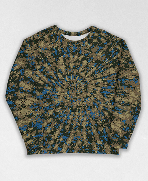 Tie-Dye-Camo Sweatshirt #0210. All over print, precision-cut, and hand-sewn. Super comfortable poly-cotton blend original Digital Camouflage designs by Dan Ellis vague.paris