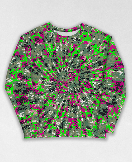 Tie-Dye-Camo Sweatshirt #0212. All over print, precision-cut, and hand-sewn. Super comfortable poly-cotton blend original Digital Camouflage designs by Dan Ellis vague.paris