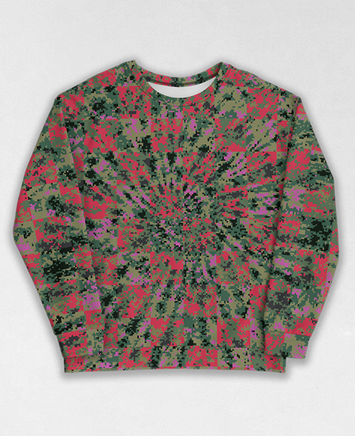 Tie-Dye-Camo Sweatshirt #0215. All over print, precision-cut, and hand-sewn. Super comfortable poly-cotton blend original Digital Camouflage designs by Dan Ellis vague.paris