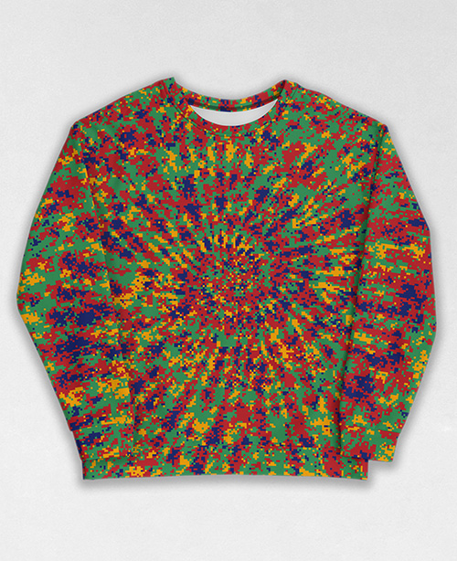 Tie-Dye-Camo Sweatshirt #0220. All over print, precision-cut, and hand-sewn. Super comfortable poly-cotton blend original Digital Camouflage designs by Dan Ellis vague.paris