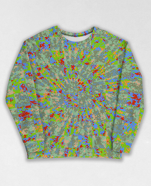 Tie-Dye-Camo Sweatshirt #0221. All over print, precision-cut, and hand-sewn. Super comfortable poly-cotton blend original Digital Camouflage designs by Dan Ellis vague.paris