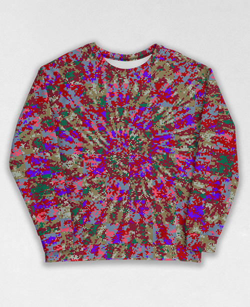 Tie-Dye-Camo Sweatshirt #0226. All over print, precision-cut, and hand-sewn. Super comfortable poly-cotton blend original Digital Camouflage designs by Dan Ellis vague.paris