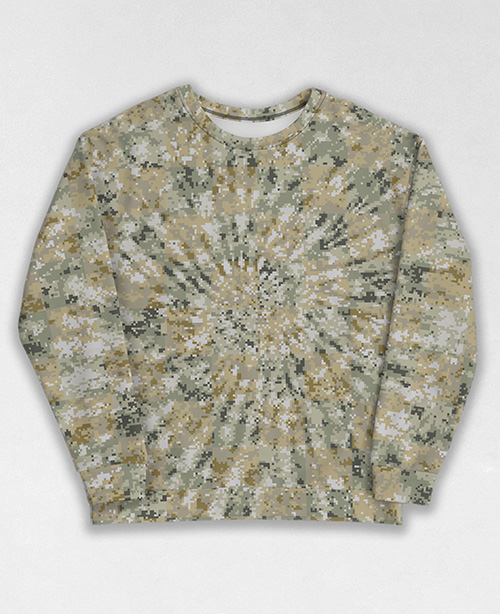 Tie-Dye-Camo Sweatshirt #0228. All over print, precision-cut, and hand-sewn. Super comfortable poly-cotton blend original Digital Camouflage designs by Dan Ellis vague.paris