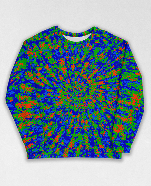 Tie-Dye-Camo Sweatshirt #0245. All over print, precision-cut, and hand-sewn. Super comfortable poly-cotton blend original Digital Camouflage designs by Dan Ellis vague.paris