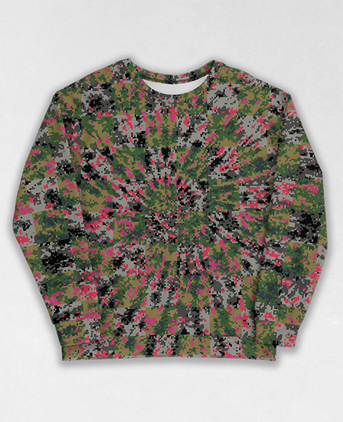 Tie-Dye-Camo Sweatshirt #0248. All over print, precision-cut, and hand-sewn. Super comfortable poly-cotton blend original Digital Camouflage designs by Dan Ellis vague.paris