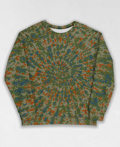 Tie-Dye-Camo Sweatshirt #0249. All over print, precision-cut, and hand-sewn. Super comfortable poly-cotton blend original Digital Camouflage designs by Dan Ellis vague.paris