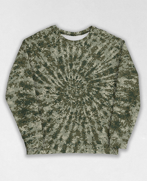 Tie-Dye-Camo Sweatshirt #0250. All over print, precision-cut, and hand-sewn. Super comfortable poly-cotton blend original Digital Camouflage designs by Dan Ellis vague.paris