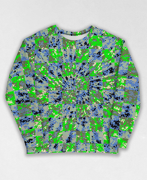 Tie-Dye-Camo Sweatshirt #0252. All over print, precision-cut, and hand-sewn. Super comfortable poly-cotton blend original Digital Camouflage designs by Dan Ellis vague.paris