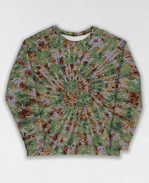 Tie-Dye-Camo Sweatshirt #0255. All over print, precision-cut, and hand-sewn. Super comfortable poly-cotton blend original Digital Camouflage designs by Dan Ellis vague.paris