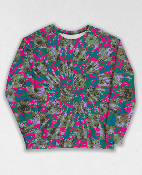 Tie-Dye-Camo Sweatshirt #0263. All over print, precision-cut, and hand-sewn. Super comfortable poly-cotton blend original Digital Camouflage designs by Dan Ellis vague.paris