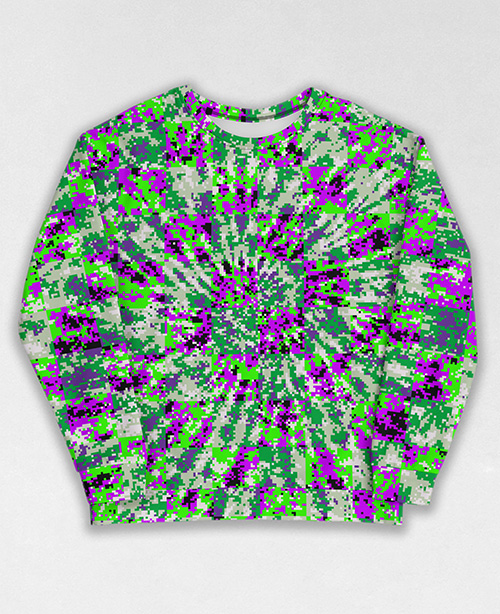 Tie-Dye-Camo Sweatshirt #0267. All over print, precision-cut, and hand-sewn. Super comfortable poly-cotton blend original Digital Camouflage designs by Dan Ellis vague.paris