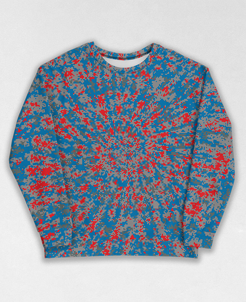 Tie-Dye-Camo Sweatshirt #0274. All over print, precision-cut, and hand-sewn. Super comfortable poly-cotton blend original Digital Camouflage designs by Dan Ellis vague.paris